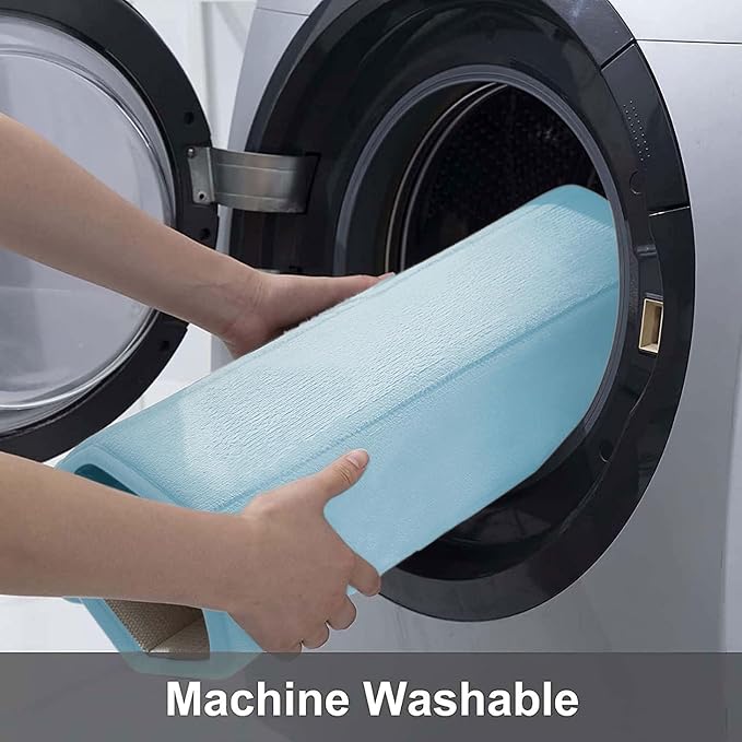 Buganda Memory Foam Bath Mat, 34" x 20", Ultra Soft Bathroom Rugs, Water Absorbent and Machine Washable Bath Rug for Bathroom, Shower, and Tub, Light Blue