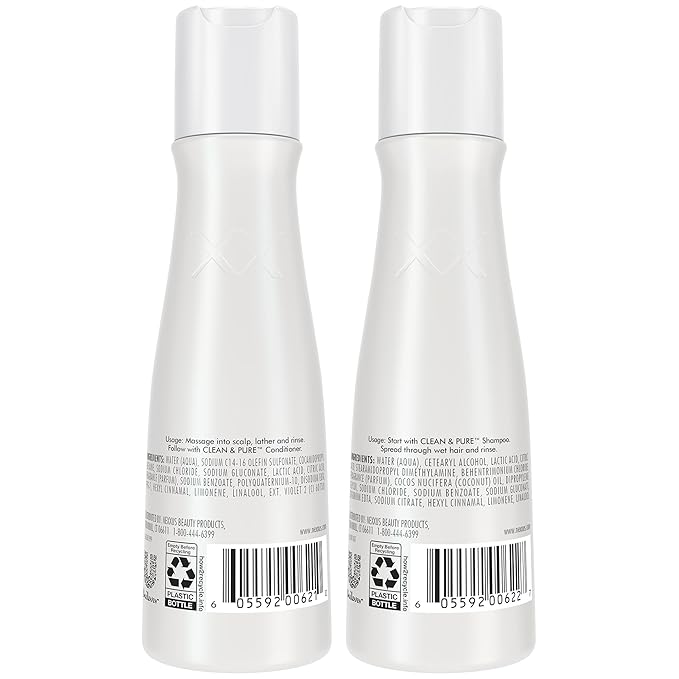 Nexxus Clean & Pure Shampoo and Conditioner, Travel-Size (6 Sets, 12 Bottles), Elastin Protein & Marine Minerals Purify & Detox, 3 Oz Ea
