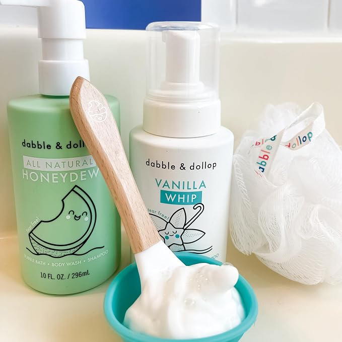 Dabble & Dollop Honeydew + Vanilla Kids 3-in-1 Body Wash, Shampoo & Bubble Bath Bundle – Gel + Foam Whip Set, Tear-Free, Gentle, Natural-Origin, Hypoallergenic and Safe for Sensitive Skin (Pack of 2)