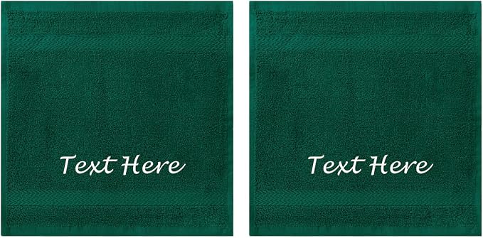 Personalized Towels Set with Embroidered Text - 2 Pack Highly Absorbent & Super Soft Turkish Cotton Towels Washcloths for Bathroom, Kitchen, Gym and Hotels - 13"x13" Hunter Green Towel Set