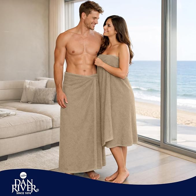 DAN RIVER Pack of 1 Jumbo Bath Sheet 40x80 Inches, Big Towels Oversized Extra Large Bath Towel, Absorbent Organic Cotton Towel - Tan
