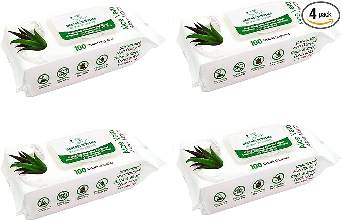 Best Pet Supplies 8" x 9" Large Unscented Dog Wipes - Cleaning and Deodorizing for Paws and Coat - Gentle Formula with Aloe Vera Vitamin E for Puppies and Cats - 400 Count