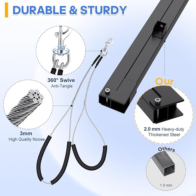 Dog Grooming Arm with Hair Dryer Stand, Adjustable 37'' Dog Grooming Table Arm with Clamp & Dogs Restraints for Grooming Small Medium Dogs Cats, Foldable Pet Grooming Stand at Home