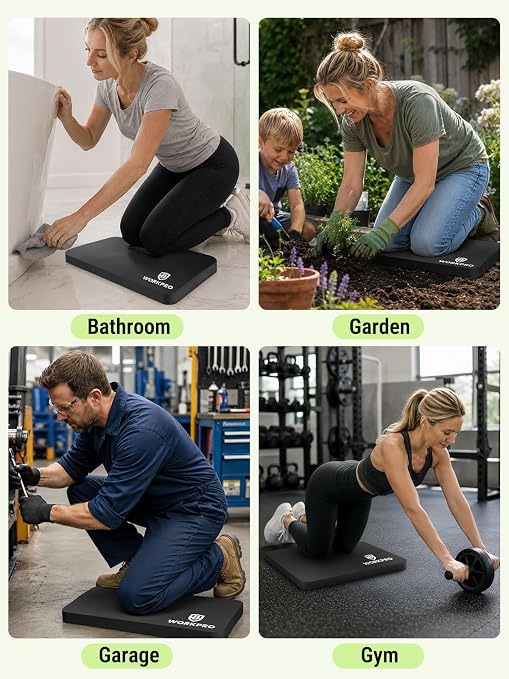 WORKPRO Extra Thick Kneeling Pad, 2 Pack, 17.5 x 11 x 1.5 in, Black | Soft NBR Foam Cushioning for Knee, Large Foam Kneeler Mat, For Gardening, Bathing Baby, Exercise, Workout Supplies