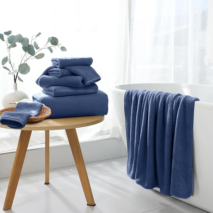 Extra Large Bath Sheet 4 Piece (35"x70")-Ultra Soft Oversized Bath Towel,Bath Sheet Towel Set for Bathroom Hotel,Highly Absorbent Quick Dry Shower Towel Set for Adults,Bathroom Towel-Navy Blue