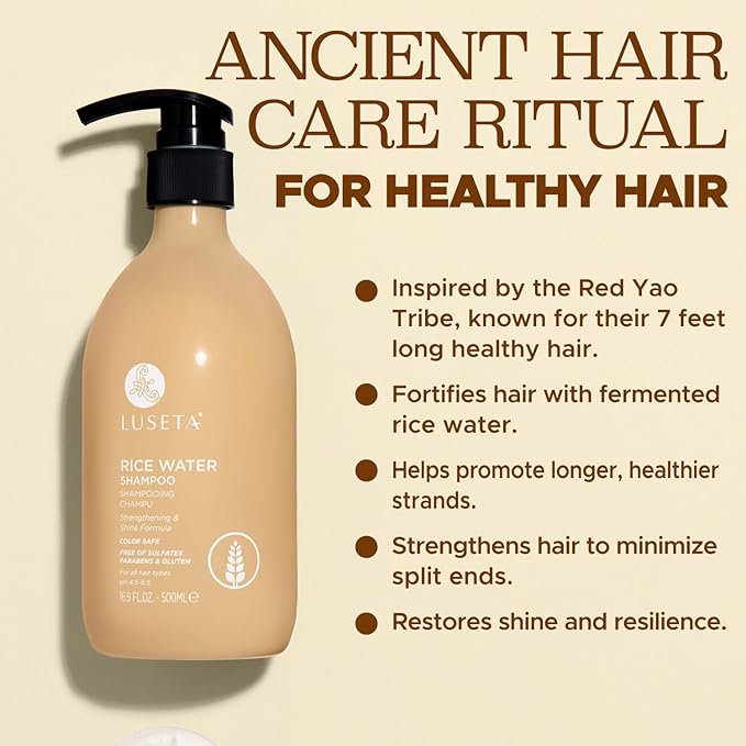Luseta Rice Water Strengthening & Nourishing Shampoo 16.9oz | Revitalizes Shine for All Hair Types Hydrating & Frizz Control for Women and Men