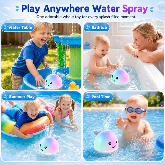 ANGGIKO Baby Bath Toys, Pool Water Toys for Babies, Toddler Bath Toys for Kids Ages 1-3, 1 Year Old Boy Girl Gift Light Up Whale Bath Toy Sprinkler, Baby 6-12-18 Months Bathtub Outdoor Water Table Toy