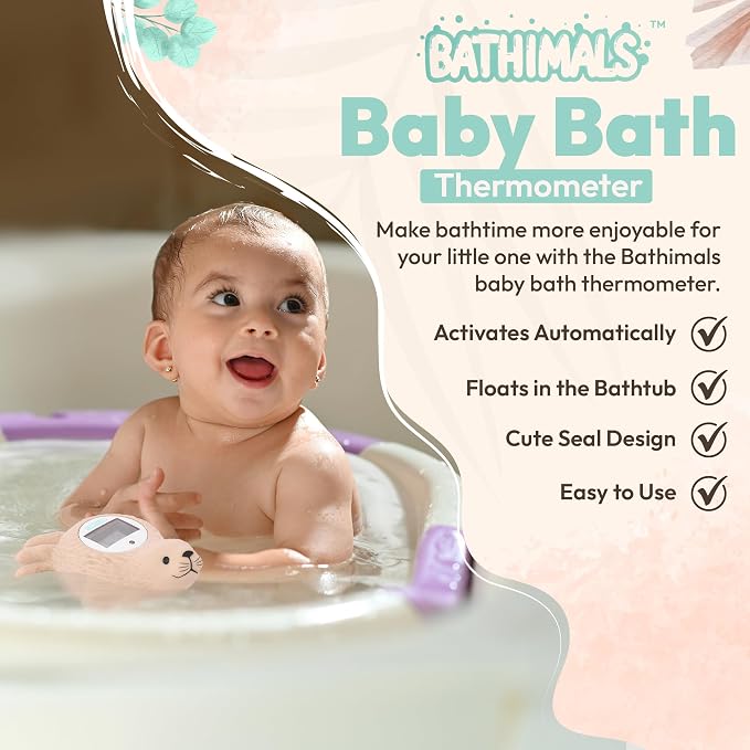 Baby Bath Thermometer | Baby Bath Toys | Adorable Seal Design | Safe Baby Thermometer for Infants | Newborn Essentials | ℉/℃ | Beige
