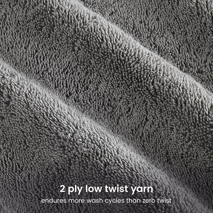 BIOWEAVES 100% Organic Cotton 700 GSM Plush 6-Piece Towel Set GOTS Certified, 2 Bath Towels, 2 Hand Towels & 2 Washcloths - Light Grey
