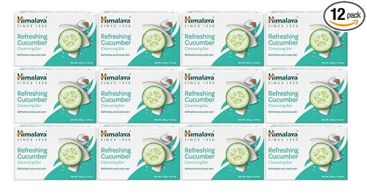 Himalaya Refreshing Cucumber Cleansing Bar Soap, Cucumber Soap Bars for Face and Body, Face Soap Bar, Face Wash Bar, Bath Soaps, Soft Skin, Refreshes and Cools Skin, 4.41 oz, 12 Pack