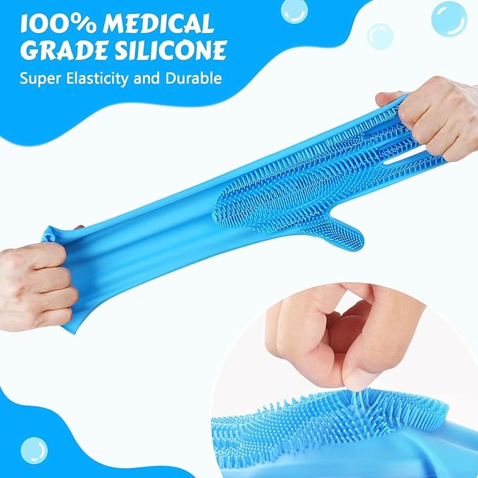 Pet Grooming Glove for Dogs & Cats – Winter Shedding Control Deshedding Brush & Hair Remover with 3,000 Soft Silicone Tips – Wet & Dry Bath Mitt – Heat Resistant & Anti-Slip – Blue