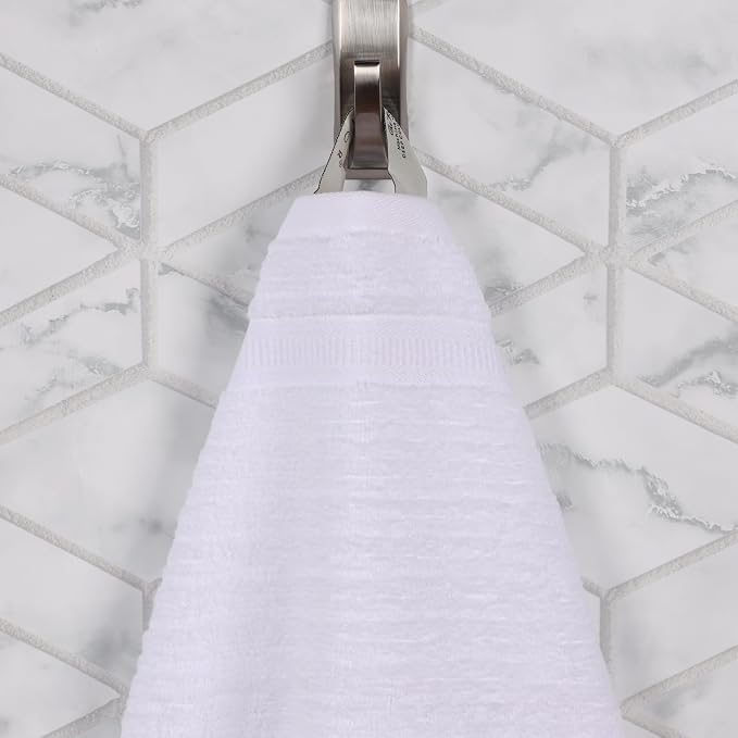 Superior Cotton Bath Towel Set, Zero Twist, Ribbed Geometric, Large Plush Absorbent Body Towels, Luxury Soft Quick Drying, Shower, Spa, Hotel, Pool, Guest Bathroom, Home Essentials, Set of 3, White