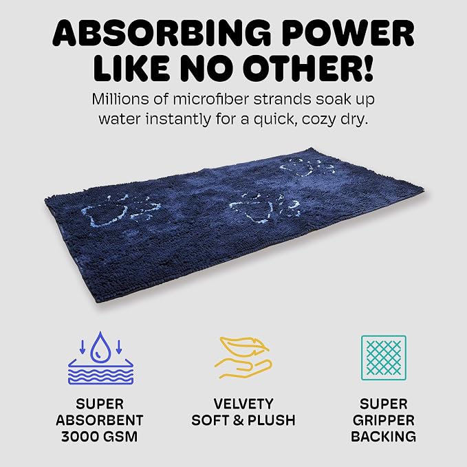 Dog Gone Smart Dirty Dog Doormat - Fast Drying Rug with Super Gripper Backing for Clean Floors - Super Absorbent and Machine Washable Mat for Muddy Paws - Bermuda Blue