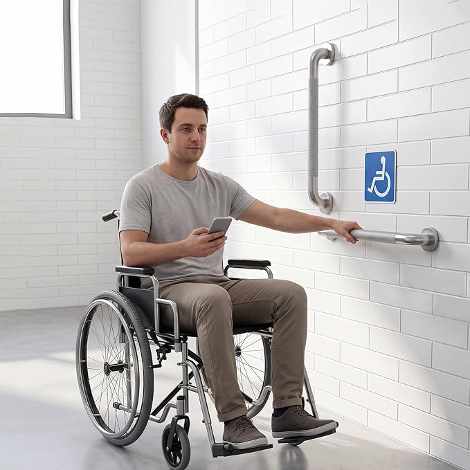 24 Inch Shower Grab Bar for Seniors 2 Pack,1.25'' Diameter 304 Stainless Steel Heavy Duty Anti-Slip Bathroom Safety Handicap Grab Bar for Shower, Bathtub & Toilet, Wall Mounted, Supports 500lbs