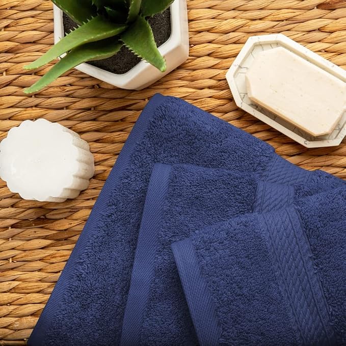 SUPERIOR Egyptian Cotton Ultra Plush & Absorbent, 3 Piece Set, Navy Blue | Quick Dry, Soft Luxury Towel Set, Bath Essentials, Guest Bath, Spa, 1 Bath, 1 Hand, 1 Face Towels, Madeline Towels