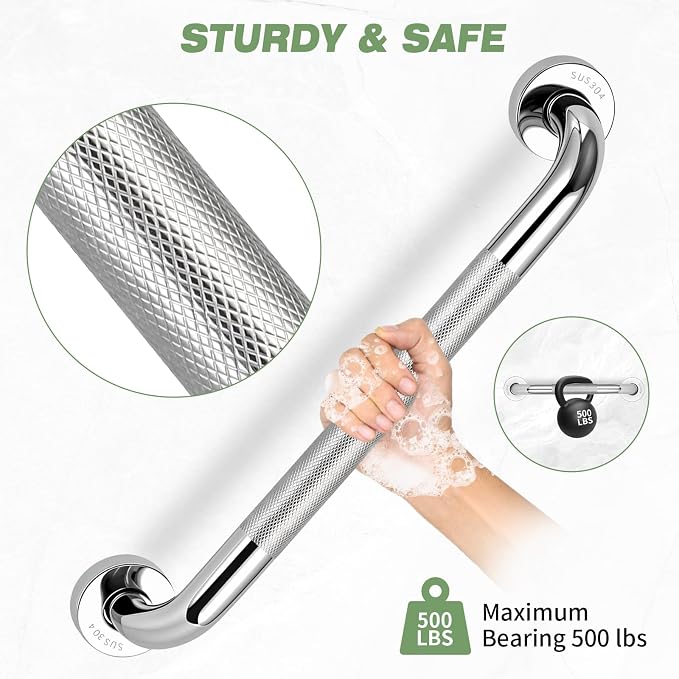 3 PCS Grab Bars for Seniors Bathroom, 16" and 12" Anti Slip Shower Safety Handle, Stainless Steel Shower Support Bar Holds up to 500LBs, Bath Assist Handles for Handicap Elderly Injury Pregnant