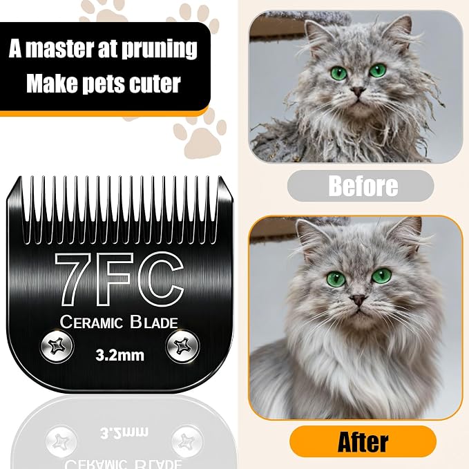 Dog Grooming Clipper Blades Replacement for Andis Dog Clipper,7FC Blade (3.2mm) | Dog Clipper Blades Compatible with Most Oster A5, Wahl KM Series Pet Clippers