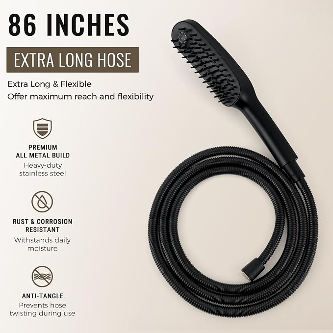 G-Promise 3 Mode Dog Shower Attachment with Pause Mode, Dog shower Sprayer with 86 Inches Stainless Steel Hose, Metal Diverter, Adhesive Holder, for Fast and Easy Dog Bathing and Cleaning(Matte Black)