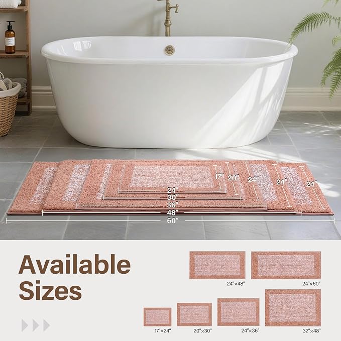 48x24 Long Bathroom Rugs Washable Non Slip, Pink Bath Mat for Bathroom Floor Tub, Soft Absorbent Quick Dry Mats for Shower, Bathtub,Home Decor