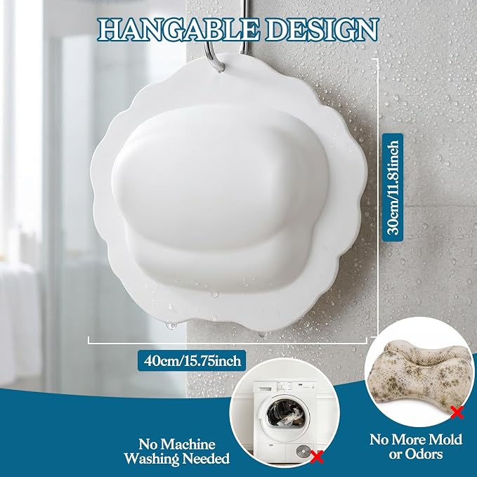 Bath Pillow for Tub, Inflatable Silicone Bathtub Pillow for Head & Neck Support, Adjustable 0-2.3" Height, 7 Strong Suction Cups, Waterproof, Quick-Drying, Luxury Spa Gifts for Women Men (White)