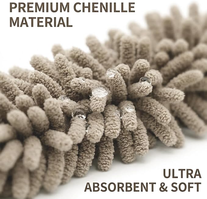 Cute Dog Chenille Hand Towel, 3D Puppy Hangable Fuzzy Ball Hand Towel Microfiber Super Soft Absorbent Bathroom & Kitchen Towels with Hanging Loop, Can Be Placed on the Sink Countertop (Khaki+Khaki)