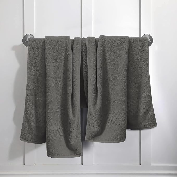 Feather & Stitch 100% Cotton 625 GSM Bath Towel Set of 6, Ultra Soft Highly Absorbent 2 Bath Towels, 2 Hand Towels & 2 Washcloth - Luxury Quick Dry Shower Towels (Dark Grey)