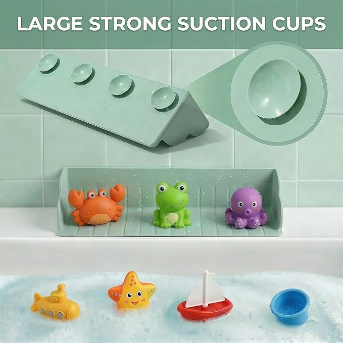 Splash Guard for Bathtub, Silicone Bathtub Splash Guard with Suction Cups, Tub Splash Guard Toy Tray Shelf for Kids, Bath Splash Guard Prevents Water Spills, Bathtub Toy Holder