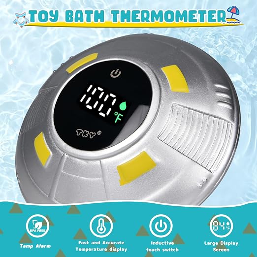 Baby Bath Thermometer - Digital Floating Water Thermometer with LED Display & Color Temperature Alerts, Rechargeable Bath Toy for Infant Bathtub Safety, Newborn Bath Essentials Gift