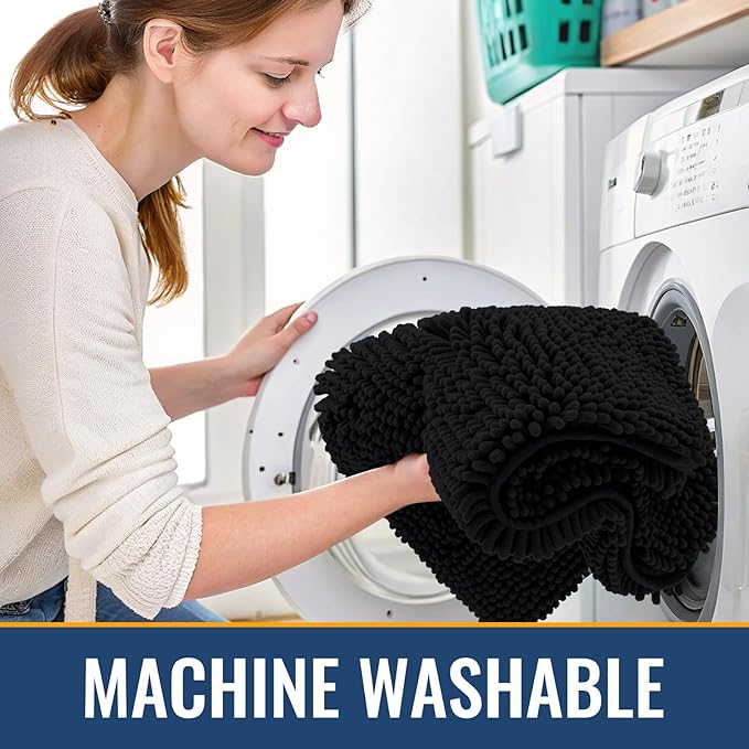 Arotive Bathroom Rugs Round 30x30, Extra Soft Absorbent Shaggy Chenille Bath Rugs, Machine Washable Rubber Backing Bath Mats for Bathroom Floor Tub and Shower, Home Decor Accessories, Black