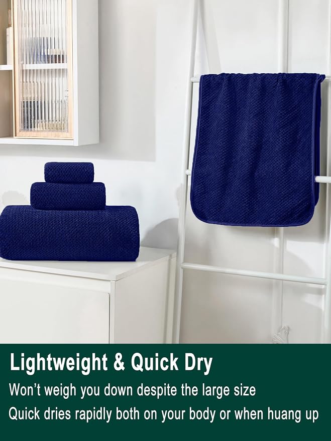 Extra Large Bath Sheets Set 6-Piece, 2 Bath Towels 40x80 Inches, 2 Hand Towels, 2 Washcloths, Soft Absorbent Quick Dry Microfiber Towels for Bathroom Beach Pool Gym Spa,Navy Blue