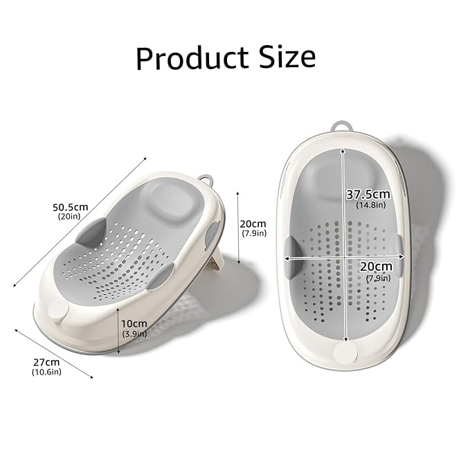 Baby Bath Support, Non Slip Infant Bathtub Seat with Soft Spine Support and Foldable Feet, Gray