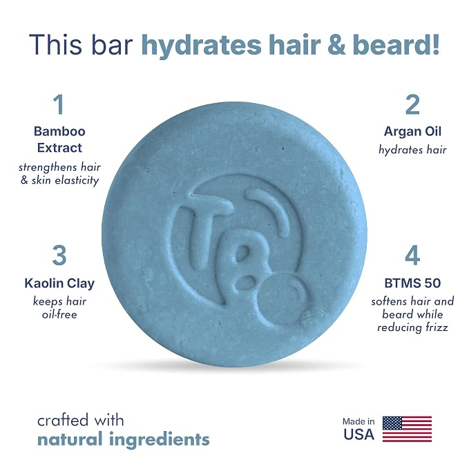 Tree Bottle Argan Oil + Bamboo Extract 3-in-1 Shampoo Bar for Men - For Hair, Beard & Body - Deep Clean, Nourishing & Frizz Control - Natural, Paraben & Sulfate-Free - Made in USA - 4.5oz