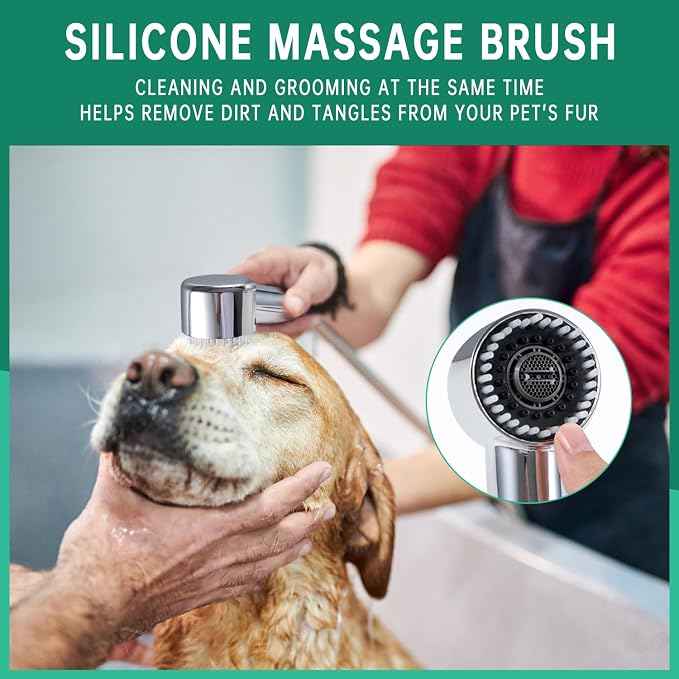 3 Mode Dog Shower Attachment, High Pressure Handheld Sprayer with ON/OFF Switch, 3/4 GHT Female Connector, 100 Inches Stainless Steel Hose, for Outdoor Pet Bathing and Washing