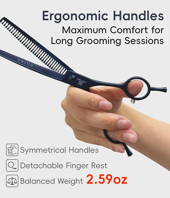 Professional Dog Grooming Scissors Pet Curved Chunker Shears 7.0'' Extremely Sharp Blades 440C Steel Thinning Scissors Durable Smooth Motion & Fine Cut for Dogs and Cats (Multicolored)