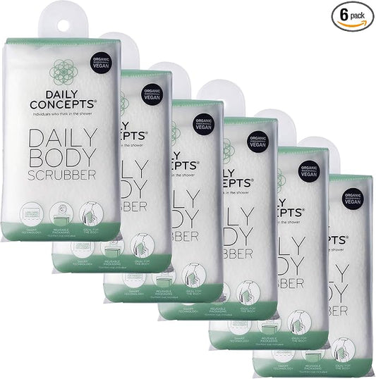 DAILY CONCEPTS Daily Body Scrubber, Soy-Based And Organic Cotton. The Bath Sponge Deeply Cleanses The Skin And Creates A Rich Foamy Lather. The Outer Texture Provides A Gentle Exfoliationg - Pack of 6