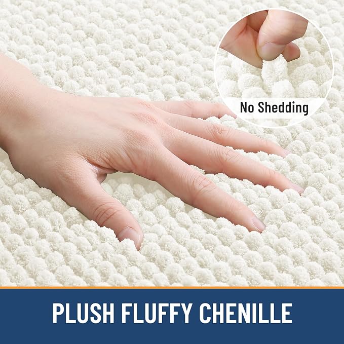 Arotive Bathroom Rugs 24" x 16", Ultra Soft Absorbent Chenille Bath Rugs, Rubber Backing, Machine Washable Bath Mats for Bathroom Floor, Tub and Shower, Home Decor Accessories, Ivory