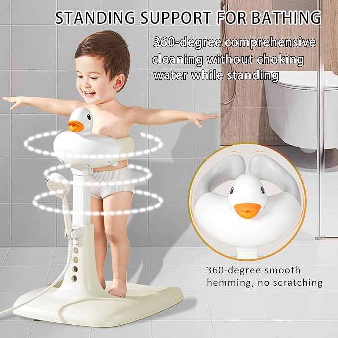 Adjustable Height Baby Shower Stand with Anti-Slip Base, Bath Shower Standing Support, Portable Bath Helper