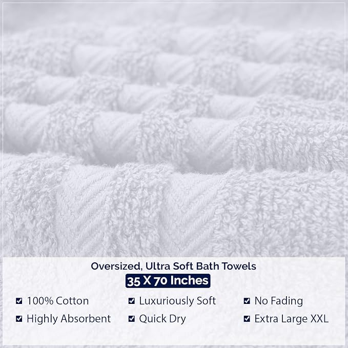 DAN RIVER 2 Pack Bath Sheets Extra Large 35x70, Large Bath Towels for Adults, XL Oversized Heavy Duty Towel Set, 600 GSM 100% Ring Spun Cotton, Soft Quick Dry, White