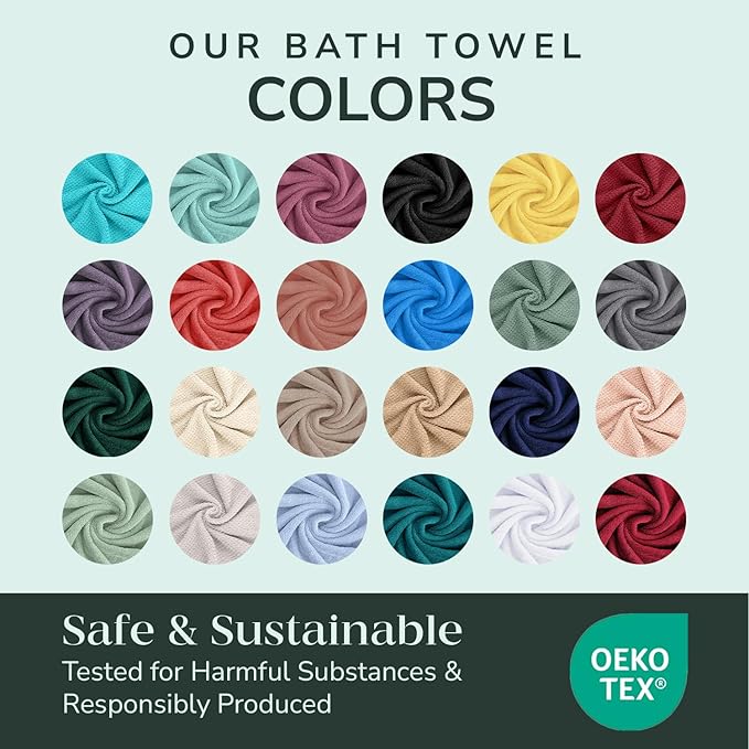 Feather & Stitch 100% Cotton Bath Towel Set of 6, 625 GSM Ultra Soft Highly Absorbent 2 Bath Towels, 2 Hand Towels & 2 Washcloth - Luxury Quick Dry Shower Towels. (Deep Cyan)