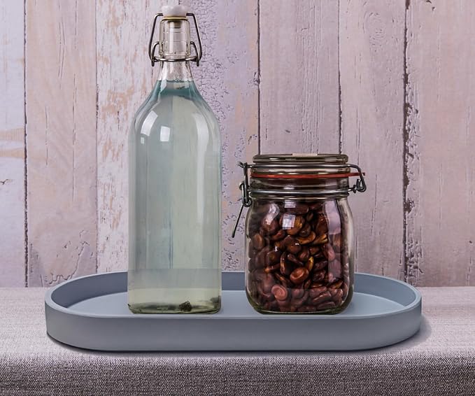 Gray Small Oval Tray (11.8 inch), 3 Pack, Countertop Organizer | for Kitchen Counter, Bathtub Bathroom Vanity Items, Coffee Accessory, Bar, Serving Seasoning, Salt and Pepper, Soap.