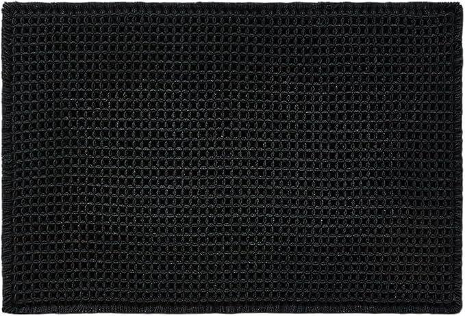 TYUU Black Bathroom Rug, Waffle Bath Mat Non Slip Washable Super Absorbent Quick Dry Boho Farmhouse Bathroom Decor, 36"x24"/ 3'x2' Black