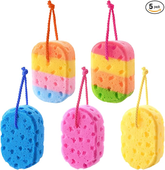 Boao 5 Pieces Soft Bath Sponge Shower Natural Gentle Soothing Body Fiber Exfoliating Shower Sponge Wash Bouquet for Women Men, Random Color(Charming Color)