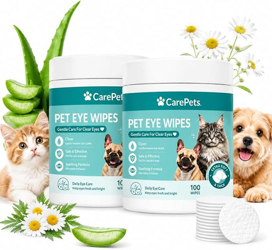 Eye Wipes, Tear Stain Remover for Pet, Gentle Textured Eyes Area Wipes with Aloe Vera and Chamomile for Eye Dirt, Fragrance Free, Daily Cleaning Wipe (2pcs)