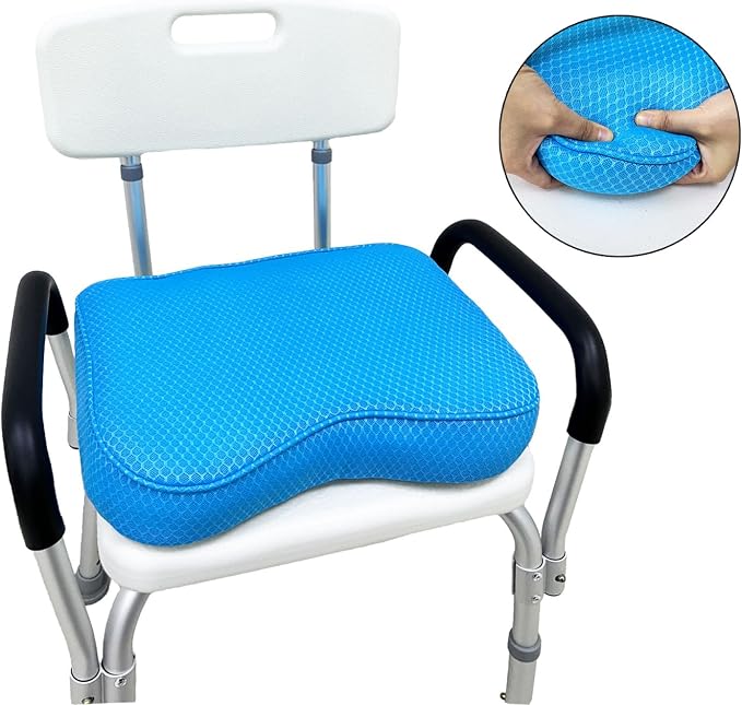 Esme L&H Shower Seat Cushion, Shower Chair Cushion for Transfer Benches, 4D Mesh Fabric Sauna Cushion Shower Chair Pad with Hook, Slip-Resistant, Design for Elderly, Senior, Handicap & Disabled