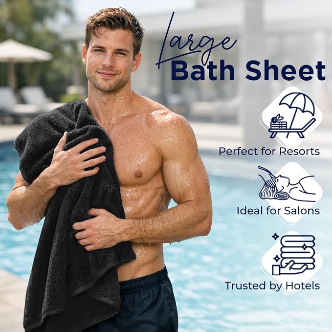 DAN RIVER 2 Pack Bath Sheets Extra Large 35x70, Large Bath Towels for Adults, XL Oversized Heavy Duty Towel Set, 600 GSM 100% Ring Spun Cotton, Soft Quick Dry, Black