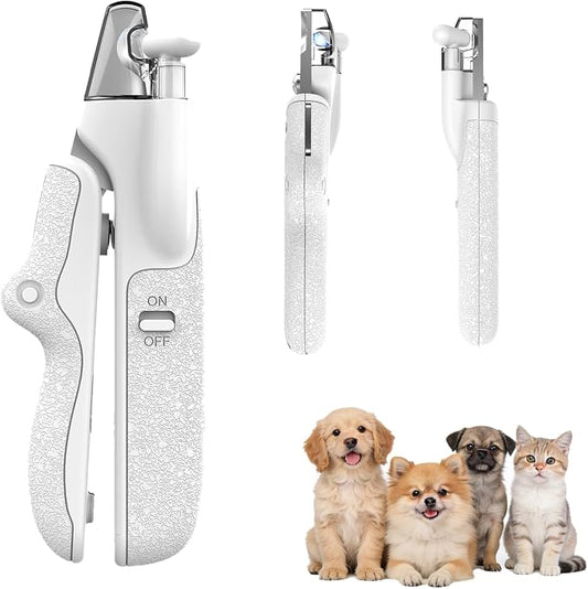 LED Dog Nail Clippers with Light and Nail Catcher - Pet Nail Trimmer with Safety Guard, Ergonomic Leatherette Handle, Rotating File for Small Medium Dogs Cats