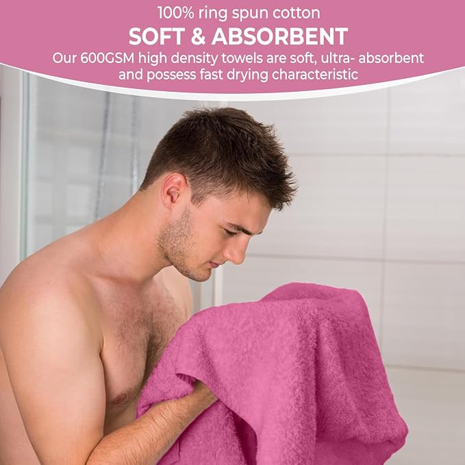 KAHAF COLLECTION 6 Pack Bath Towels Set (27 x 54 Inches) 100% Ring Spun Cotton, Lightweight, Quick Dry, Highly Absorbent Towels (Pink, (27x54) Inches)