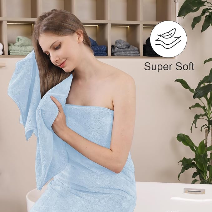 8-Piece Blue Bath Towels Set,2 Oversized Large Bath Towels Sheet,2 Hand Towels and 4 Washcloths - 600 GSM Soft Luxury Towel Set,Highly Absorbent Quick Dry Towel Collection for Bathroom,Hotel and Spa
