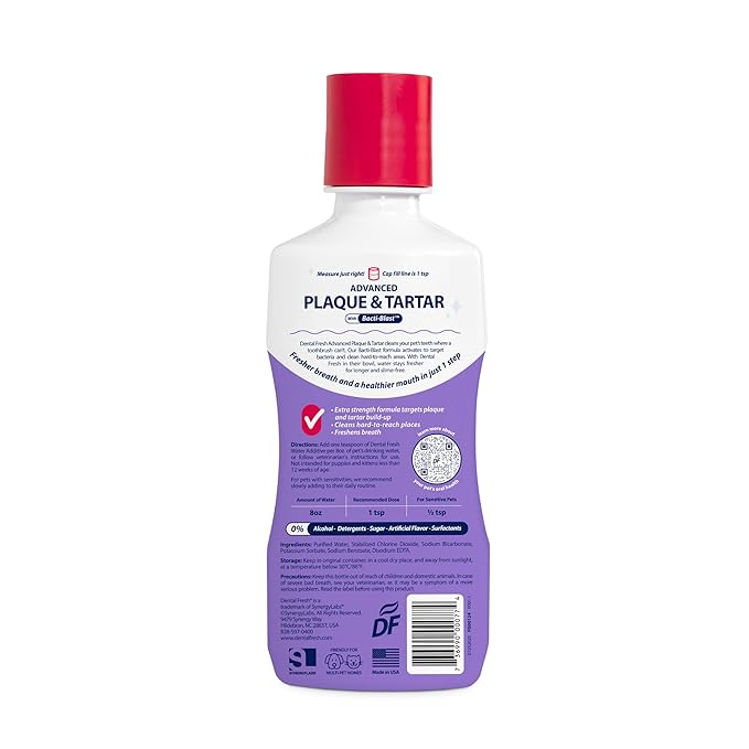 Dental Fresh Water Additive for Dogs and Cats, Advanced Formula, 8 Fl Oz, Plaque & Tartar Daily Oral Care