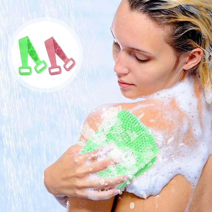 Silicone Body Scrubber for Shower,Silicone Back Body Scrubber with Handle,27.5 Inch Exfoliating Deep Clean Bath Body Brush Scrubber for Men and Women-2 PCS